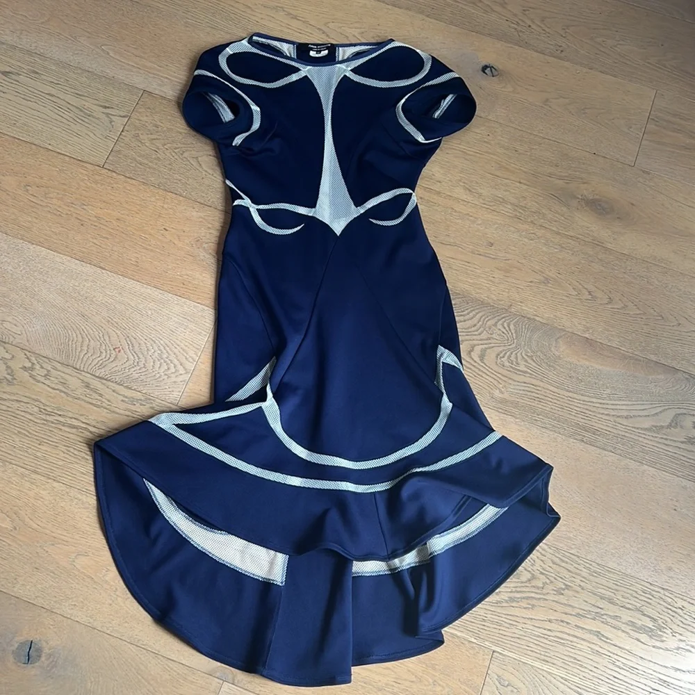 Junya Wantanabe Comme des Garcons neoprene mesh panel dress, blue and white - Picture 7 of 10